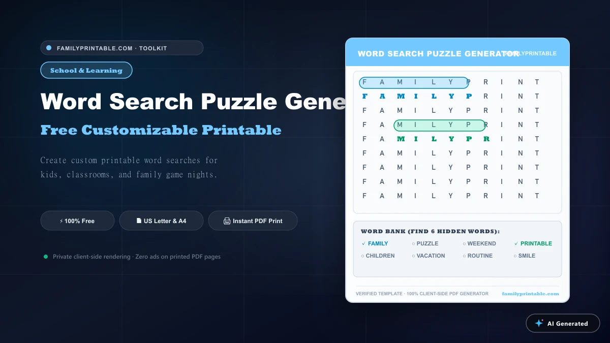 Word Search Puzzle Generator Free Printable Visual Template Preview