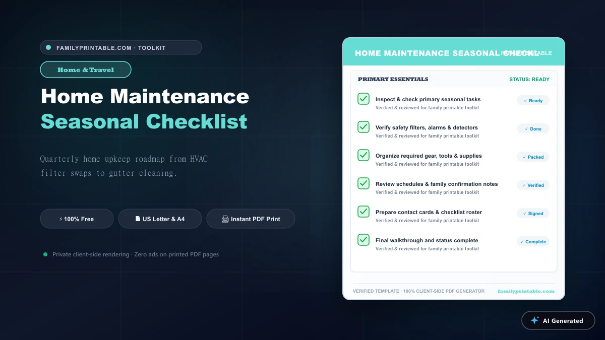 Home Maintenance Seasonal Checklist Free Printable Visual Template Preview